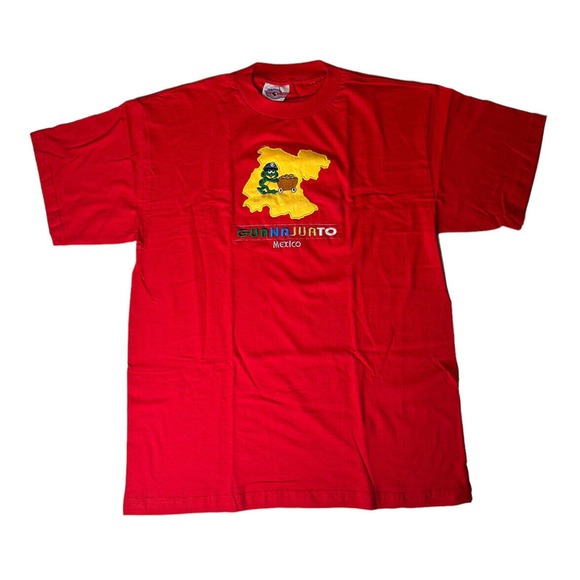 Vintage 1990s Guanajuato Mexico Red Embroidered Frog T-Shirt Logical Vision Sz L - Picture 1 of 6